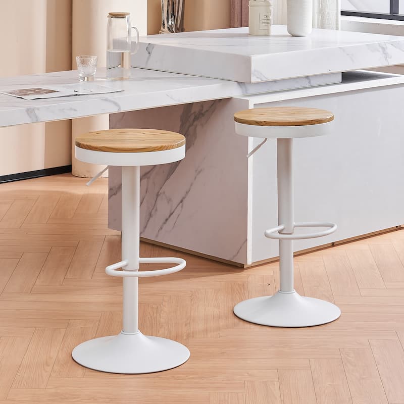 Adjustable Swivel Bar Chairs Backless Round Barstools Set of 2 - Natural-White