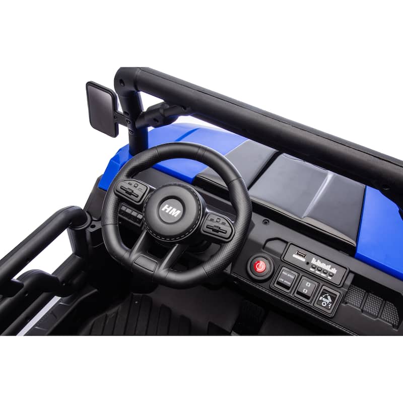 Blue 2-Seater Kids Electric Dump Truck with Parent Remote Control, Ride-On Dump Truck with LED Lights