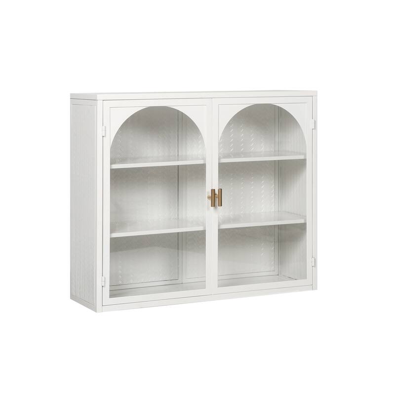 Modern Two-door Wall Cabinet with Glass Doors and Detachable Shelves for Entryway, Living Room, Bathroom