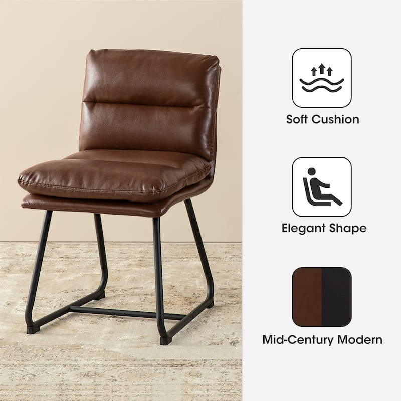 Glitzhome Set of 2/4 Modern PU Leather Thick Upholstered Side Dining Chairs with Metal Legs