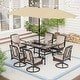 preview thumbnail 21 of 24, 7/8-Piece Patio Dining Set of 6 Swivel Metal Rattan Chairs with Deep-seating Chairs and Wood-like Table Top Table +Beoge Umbrella - 8-Piece Sets