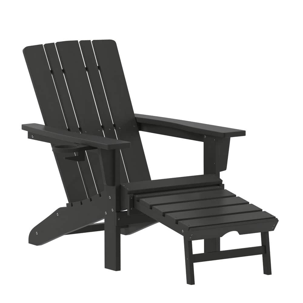 Commercial All-Weather Adirondack Chair with Pullout Ottoman & Cupholder