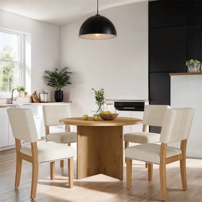 5-Piece Round Dining Table Set with 4 Upholstered Dining Chairs