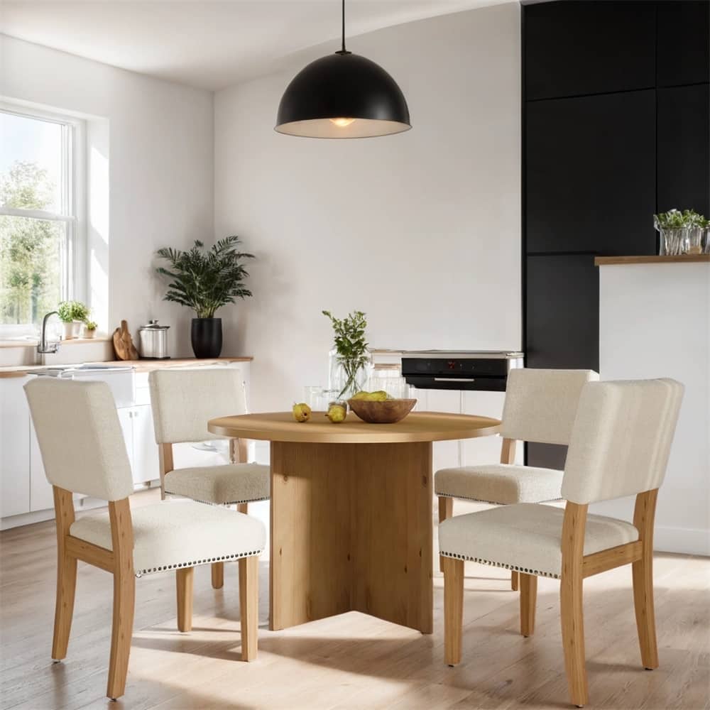 5-Piece Round Dining Table Set with 4 Upholstered Dining Chairs