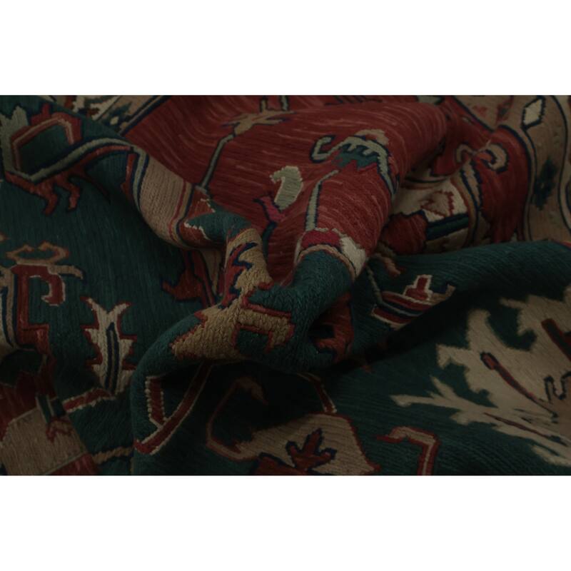 Hand Knotted Oriental 100% Wool Carpet Traditional Medallion Green Sumak Area Rug - 9' 9'' X 7' 11''