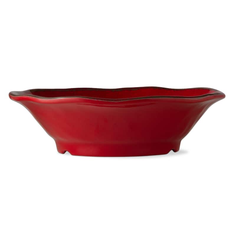 10oz. 7 in. Veranda Cracked Glazed Solid Red Wavy Edge Melamine Serving Bowls 4 pc
