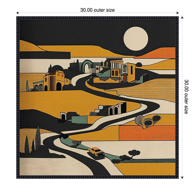 Retro Abstract Landscape by Tradelink inhouse artist Framed Canvas Wall Art Print - 30 x 30 in