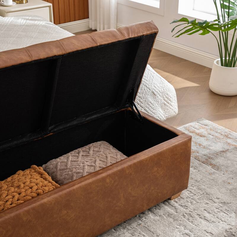 60.2" PU Upholstered Storage Bench with Flip-Top & Soft-Close Metal Hinges