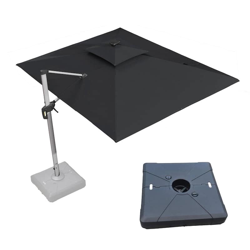 PURPLE LEAF 9 x 12 ft Double Top LED Rectangle Patio Cantilever Umbrella with Base - Black