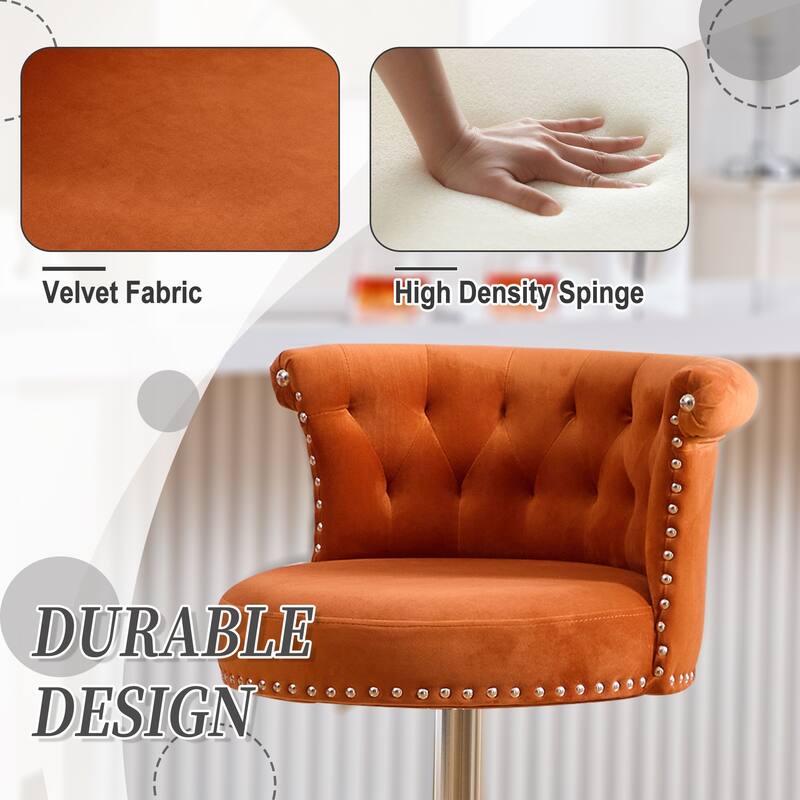 Adjustable Velvet Swivel Bar Stools with Metal Leg (Set of 2)