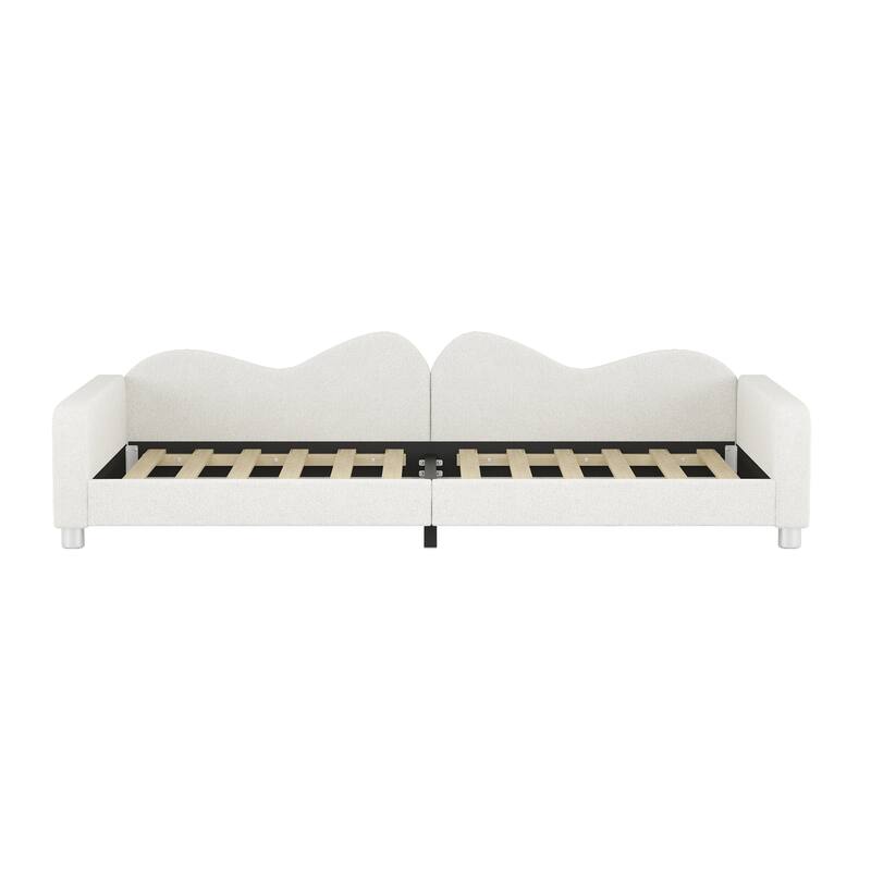 Twin size Upholstered Daybed, Sherpa Fabric Sofabed with Cloud-Shaped Backrest, No Box-spring Needed