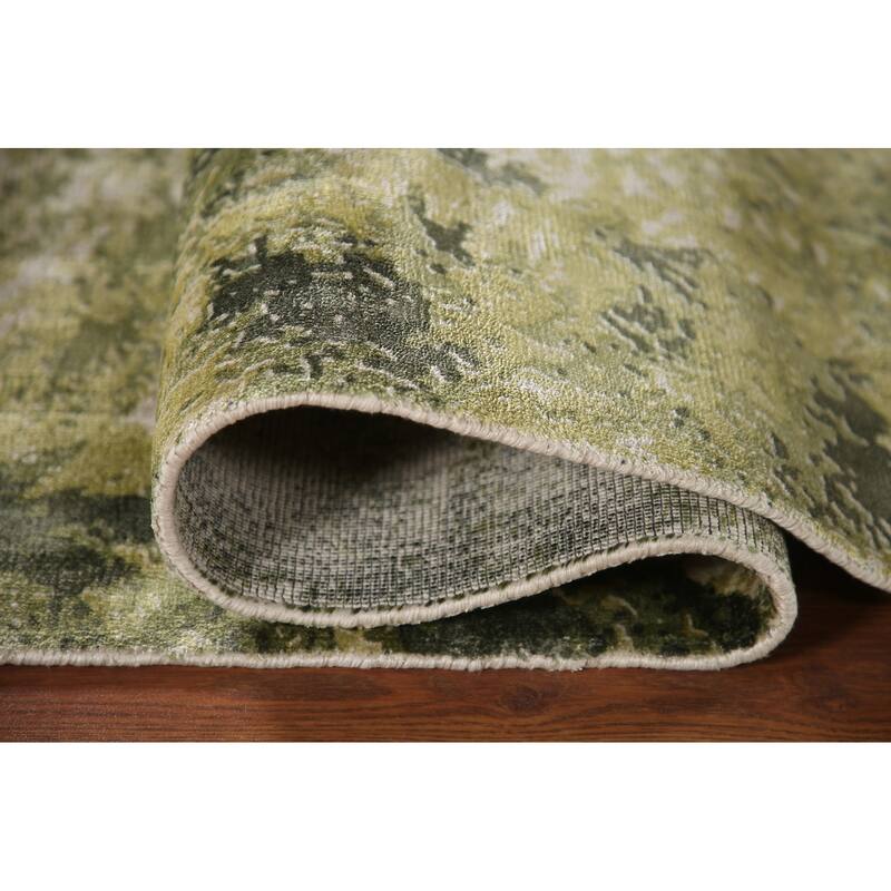Green Modern Indian Abstract Rug Hand-Knotted Wool Carpet - 4'8"x 6'6"