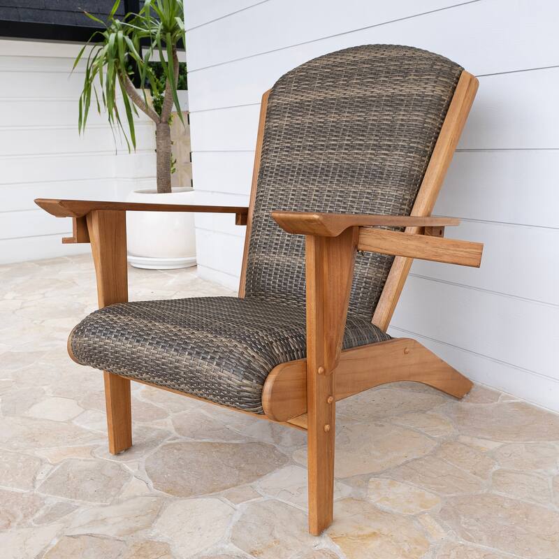 Cambridge Casual Camden Teak Patio Adirondack Chair Set with Padded Woven Seat - FREE Patio Cover