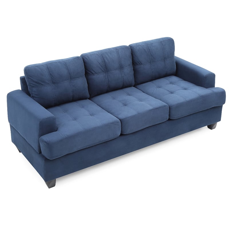 Tufted Microsuede Square Arm Straight Sofa - 79" - Navy Blue
