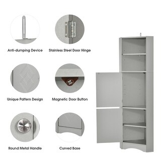 Gray Tall Corner Bathroom Cabinet with Doors & Adjustable Shelves, MDF ...
