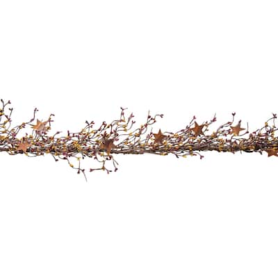 Pip Berry Garland With Stars Burgundy and Old Gold 40" - Red/Gold - 40 inches