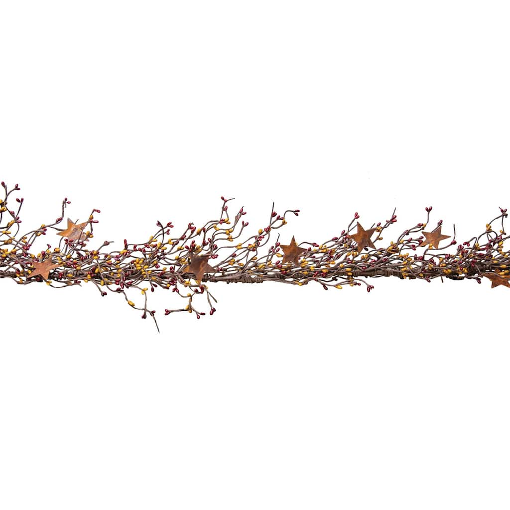 Pip Berry Garland With Stars Burgundy and Old Gold 40" - Red/Gold - 40 inches