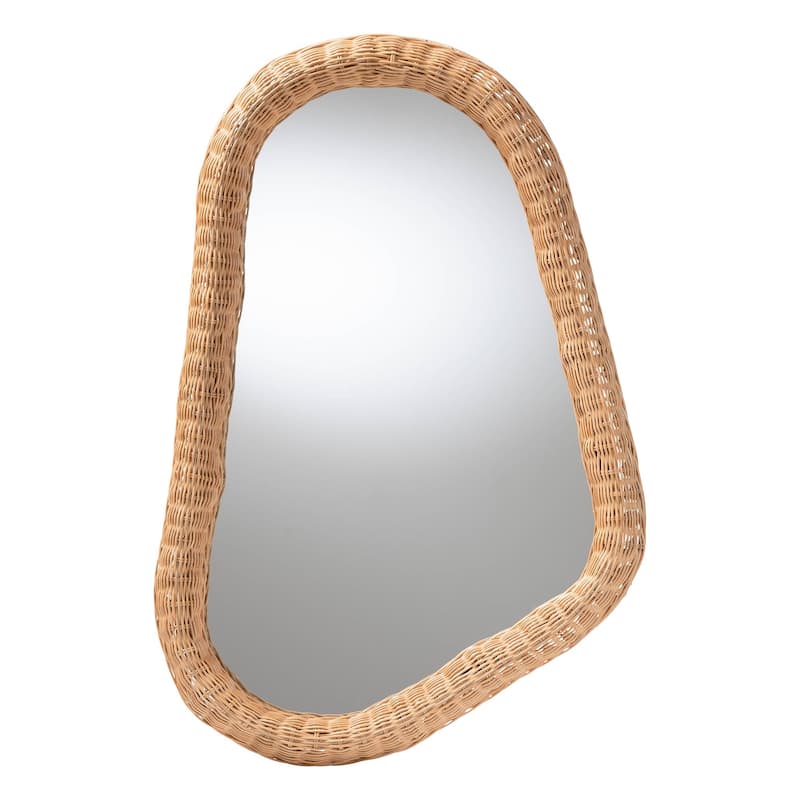 Ulrica Natural Rattan Wall Mirror - Handwoven Wicker Irregular Shape Accent Mirror for Living Room, Bedroom, or Entryway - Honey - Honey
