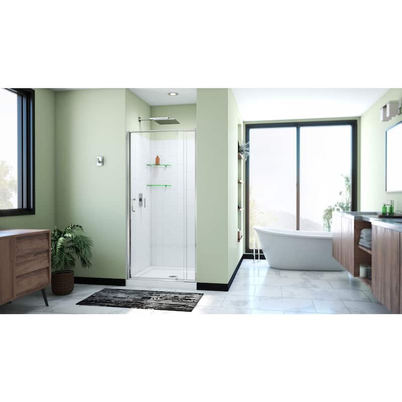 DreamLine Flex 36 in. D x 36 in. W x 78 3/4 in. H Pivot Shower Door, Base, and White Wall Kit in Chrome