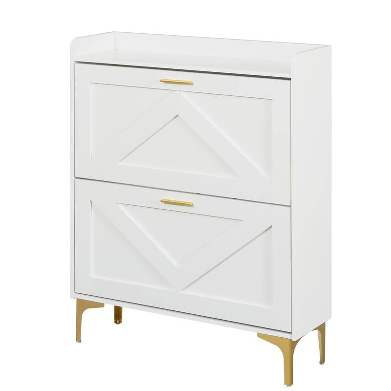 Shoe Cabinet with 2 Flip Drawers& Open Shelves,Modern Entryway Shoe Storage