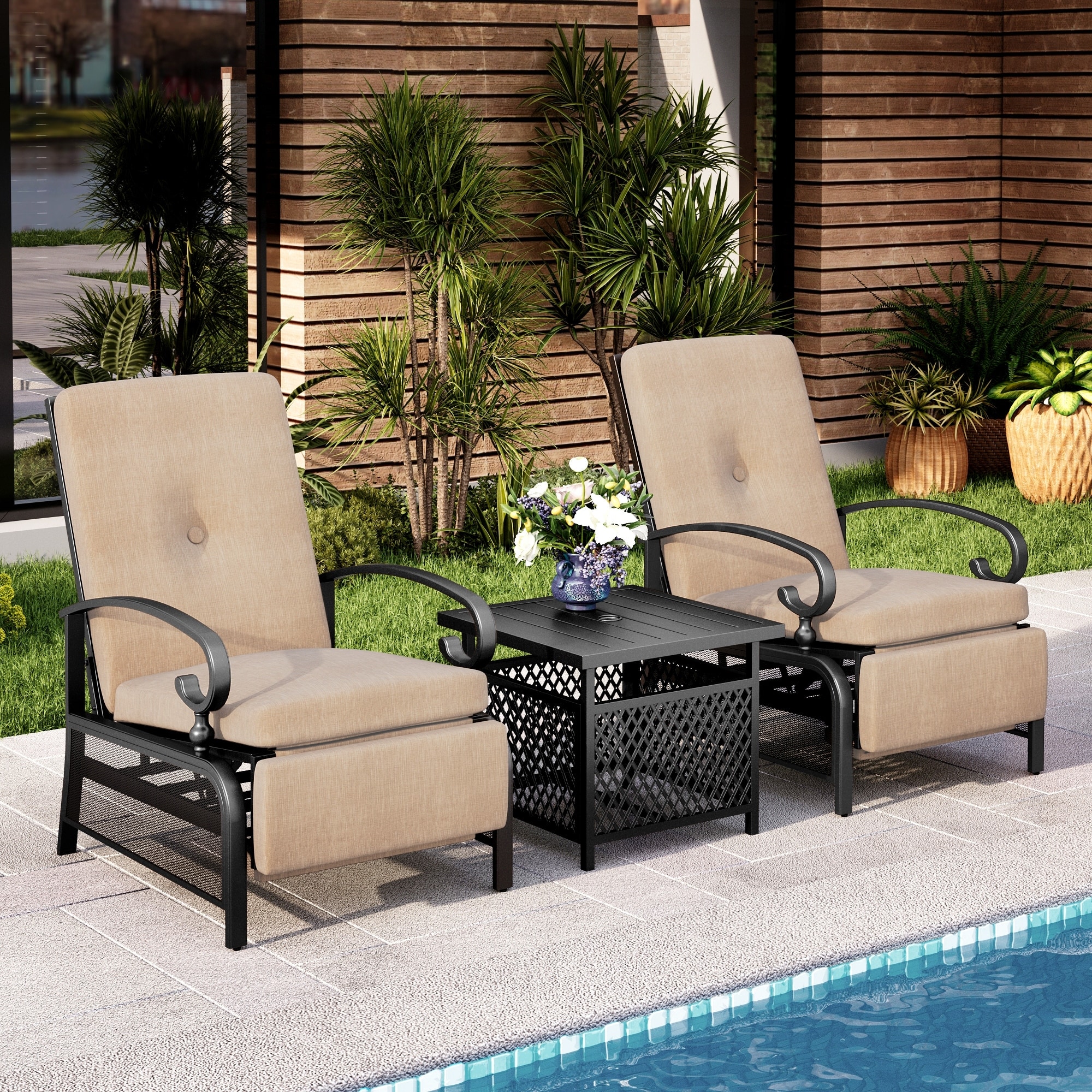 MAISON ARTS Adjustable Recliner Lounge Chair with Bistro Table  -image