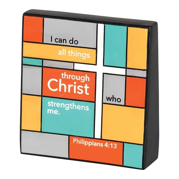 4.5" Orange and Purple Religious Verse Quoted Wedge Tabletop Plaque - N/A