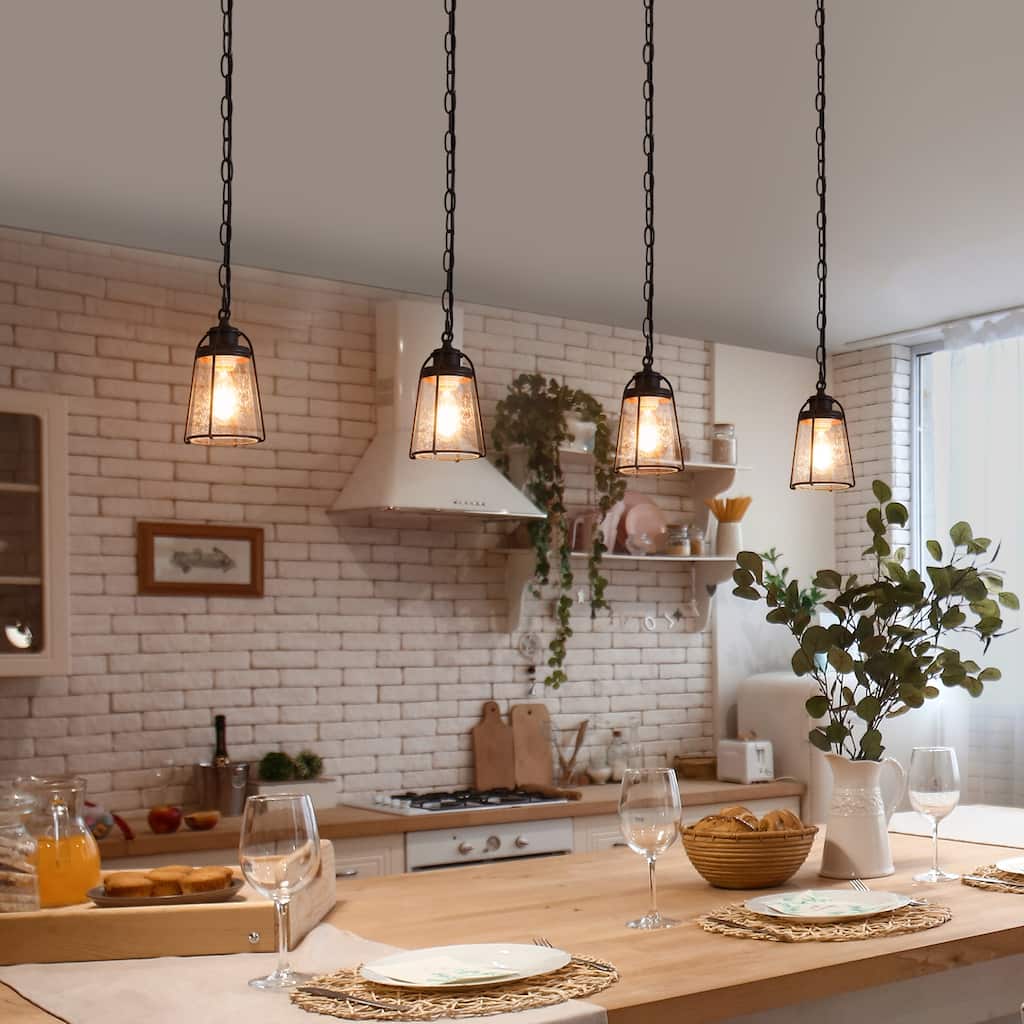 Farmsy Modern Farmhouse Mini Pendant 1-light Oil Rubbed Vintage Seeded Glass Industrial Kitchen Island Lighting - 4.5"W x 6.5"H