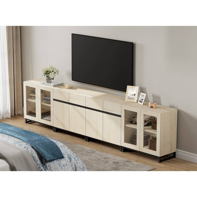 Modern Dresser with Adjustable Shelves, 4 in 1 Storage Cabinet with Glass Doors for Bedroom