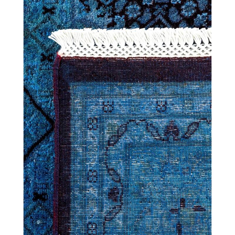 Overton Hand Knotted Wool Vintage Inspired Modern Contemporary Overdyed Blue Area Rug - 6' 1" x 8' 9"