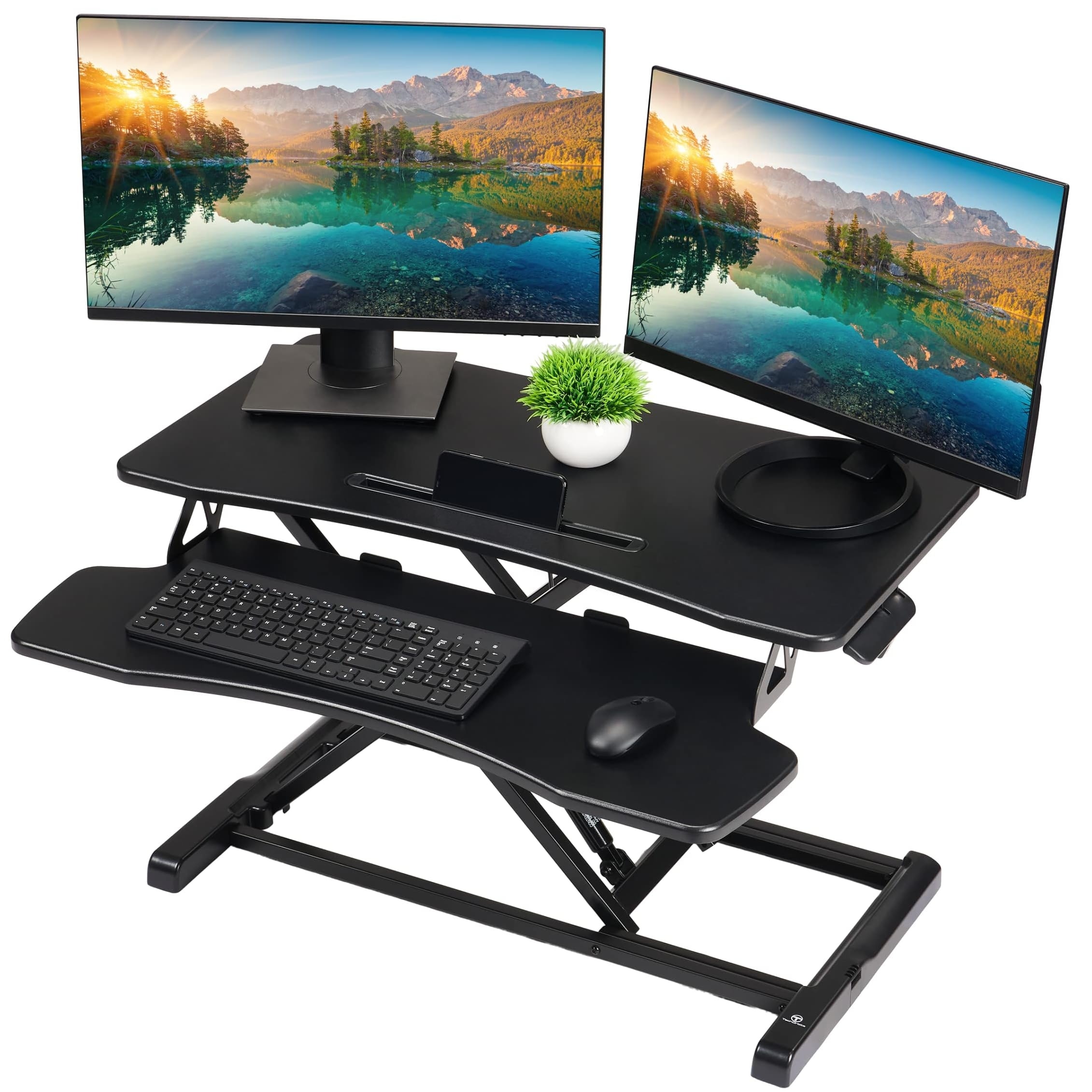 TechOrbits Standing Desk Converter-32-inch Height Adjustable, MDF Wood, Sit Riser-Black, 32