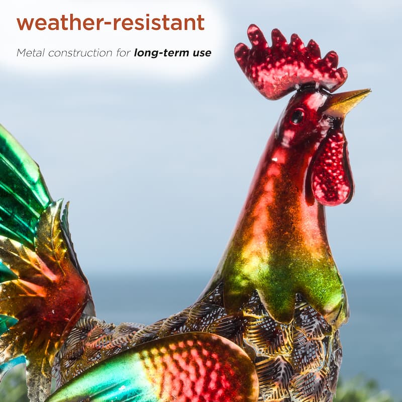 Alpine Corporation 16" Tall Outdoor Metallic Rooster Standing Yard Statue Decoration