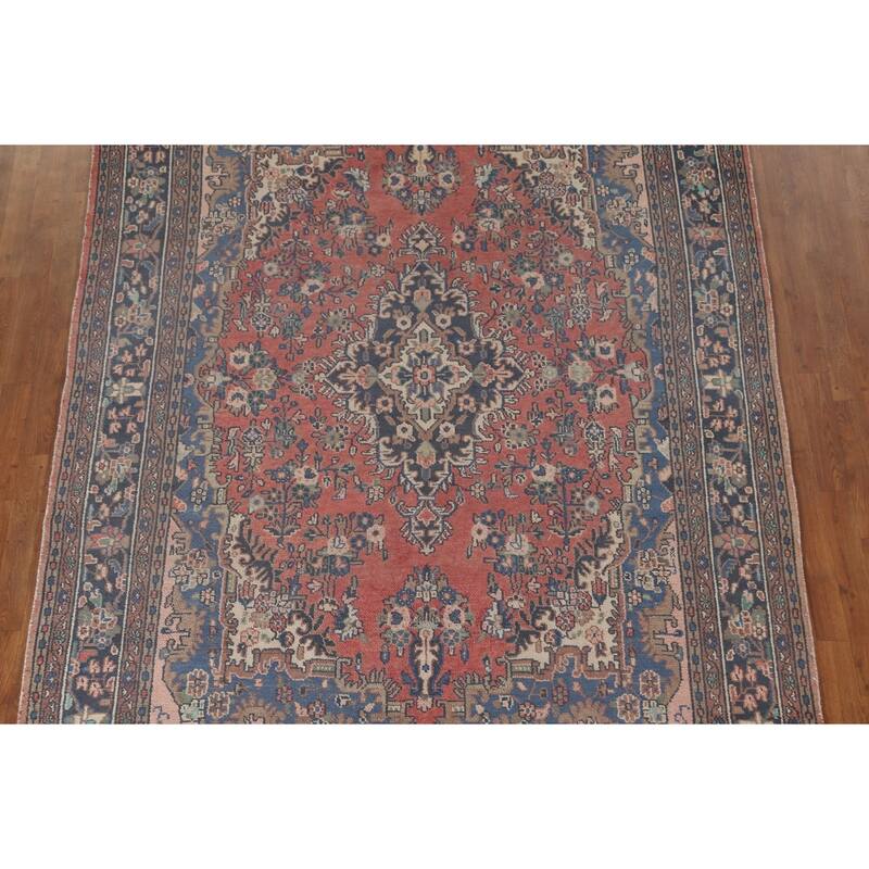 Hamedan Persian Vintage Rug Handmade Wool Carpet - 7'2"x 10'2"