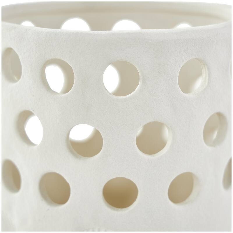 Ceramic Shell Decorative Vase with Circular Cutouts - White - Roche River Decor
