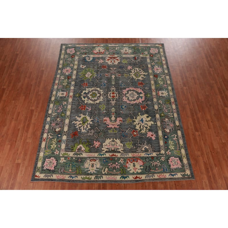 Hand Knotted Oriental 100% Wool Carpet Transitional All-Over Greys & Charcoal Oushak Area Rug - 10' 4'' X 8' 0''