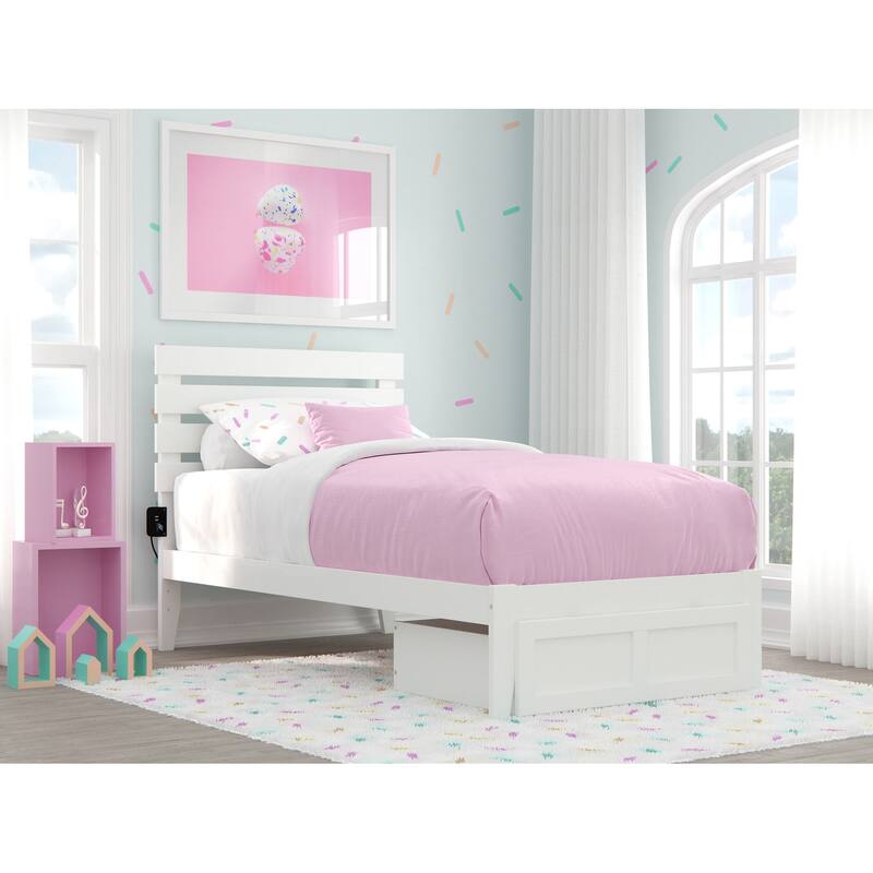 Oxford Platform Bed with Foot Drawer - White - Twin