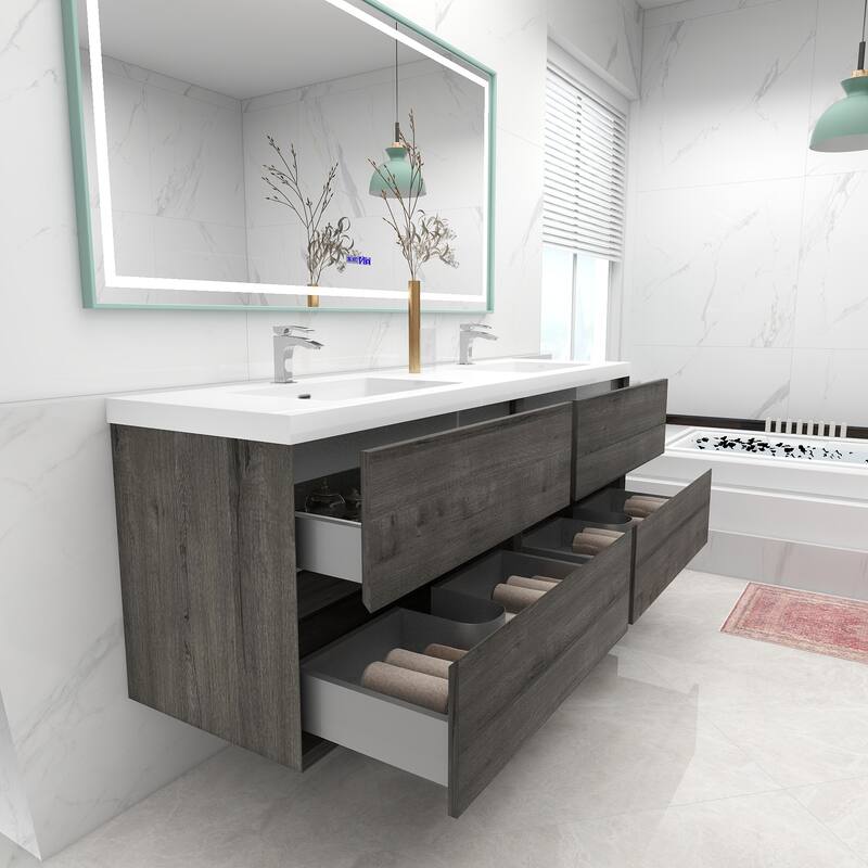 Selina 72" Wall Mounted Vanity with Double Sink - 72