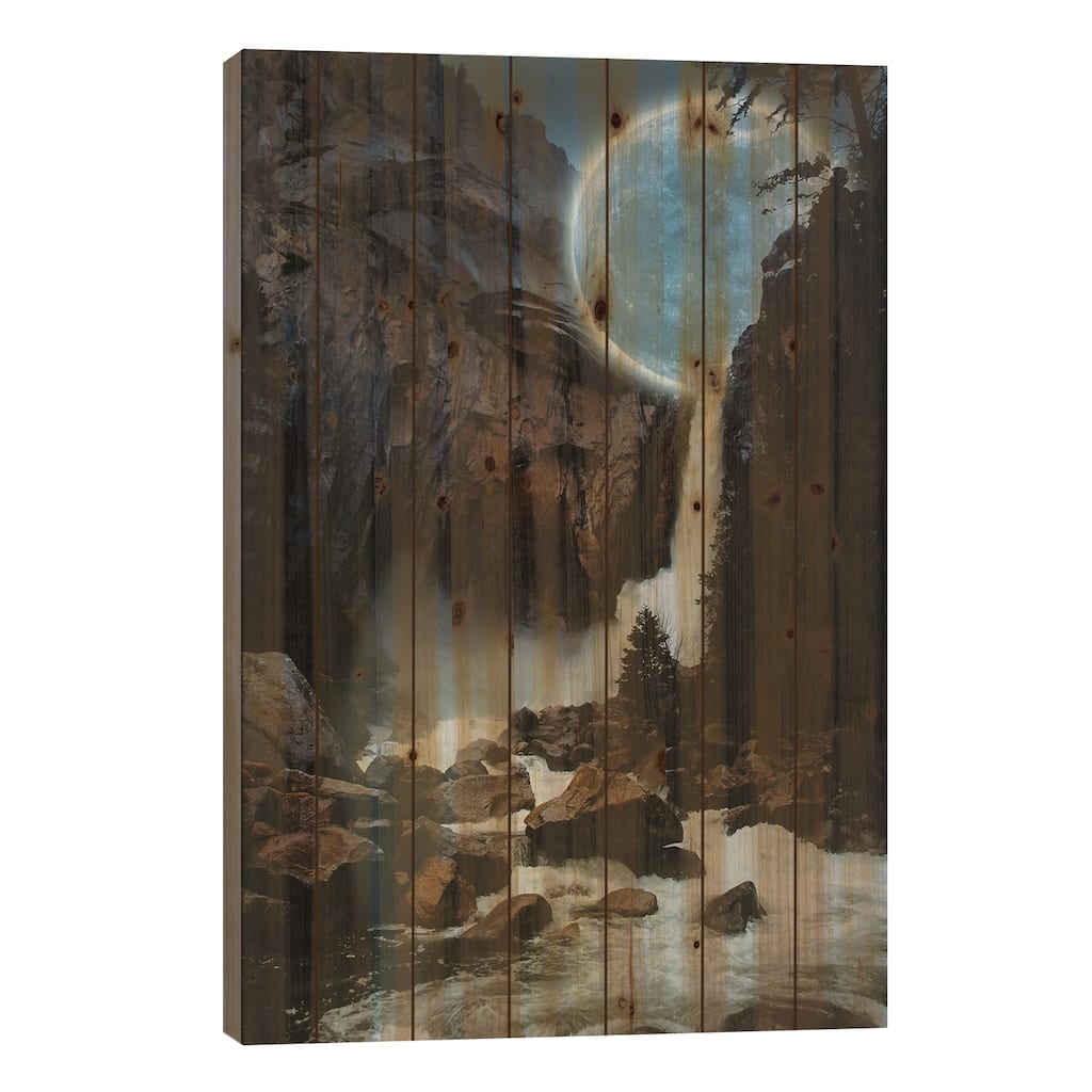 Moon Light Fall Print On Wood by David Loblaw - Multi-Color