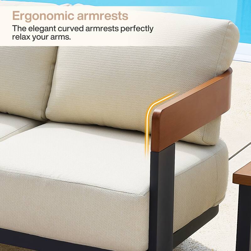 4-Piece Outdoor Patio Sofa Set with Coffee Table Rust-Resistant Steel Frame， Waterproof & UV-Resistant Olefin Cushions