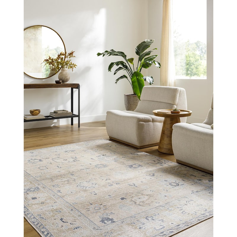 Rodney Traditional Oriental Area Rug - 3' 10" x 5' 7" - Ivory/Blue