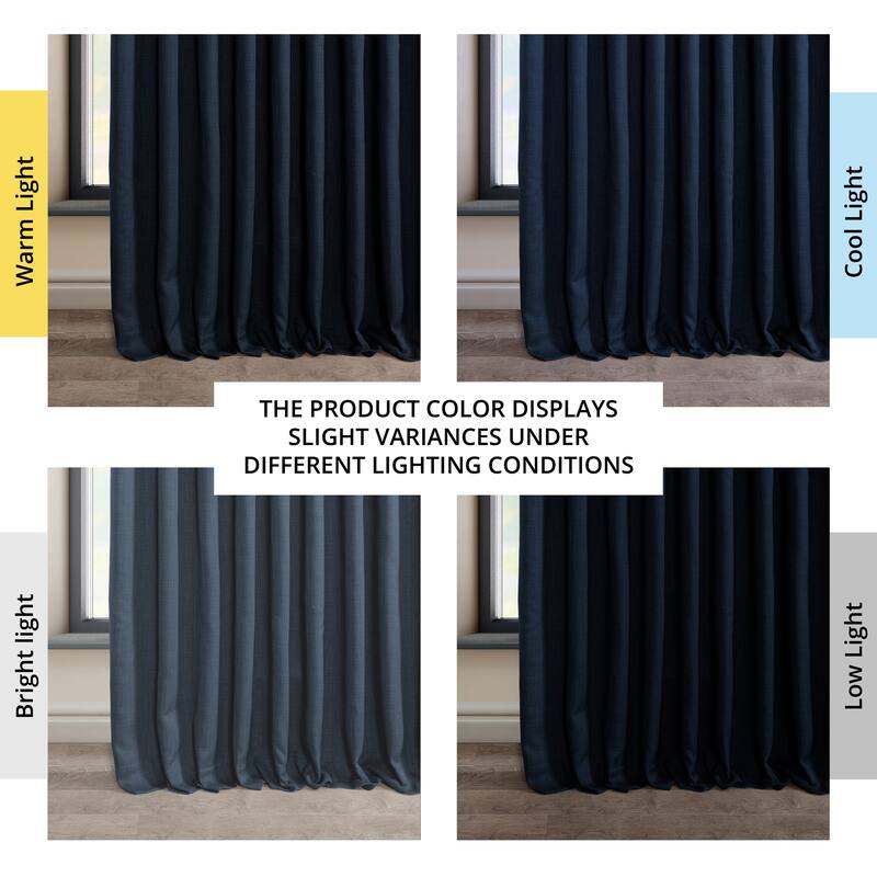 Exclusive Fabrics Faux Linen Extra Wide Room Darkening Curtains Panel - Versatile Privacy Drapery for Wide Windows (1 Panel) - 100 X 84 - Nightfall Navy