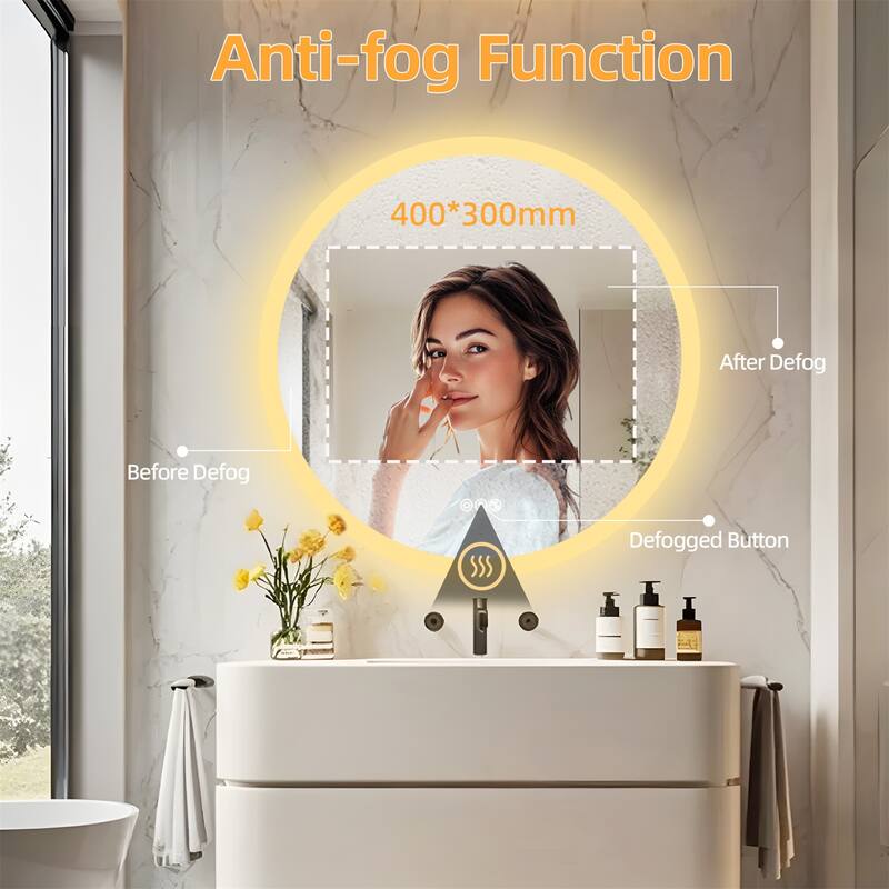 32" Round Wall Illuminated Bathroom Mirror with Lights Bluetooth Speaker Dimmable Defogging - 31.50” x 31.50”
