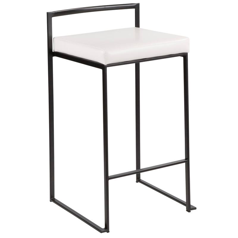 Porch & Den Forrest Black Stackable Fully Welded Counter Stool (Set of 3) - White Faux Leather