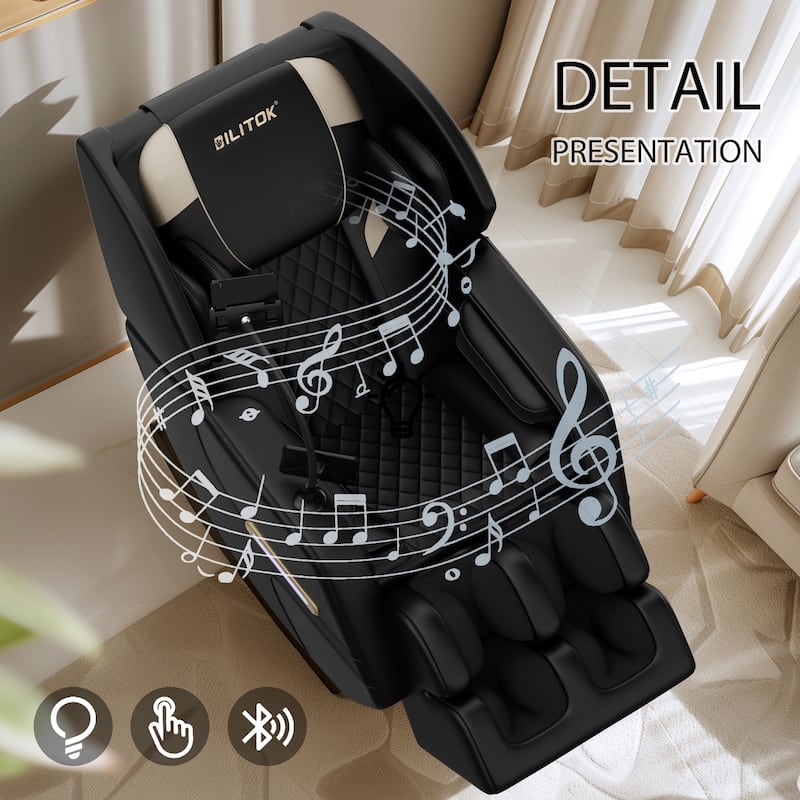 Luxury Zero Gravity Full-Body Massage Chair with Heating, Bluetooth Audio, and Foot Rollers - Home Relaxation Recliner