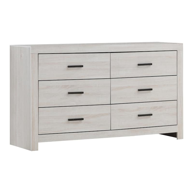 Dresser with 6 Drawers and Metal Bar Pulls, White