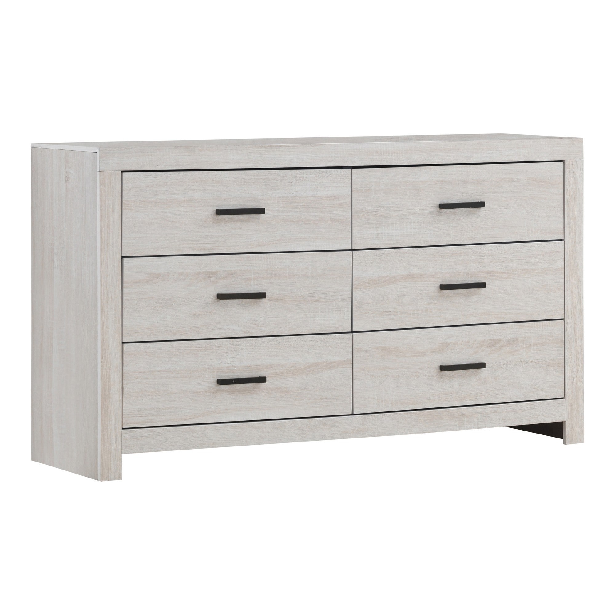 Dresser with 6 Drawers and Metal Bar Pulls, White