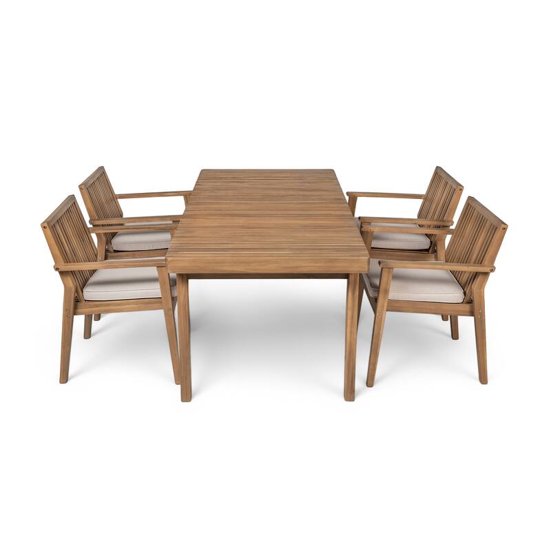 Roomfitters Patio Dining Chairs, Acacia Wood Armchairs with Cushions, Outdoor Seating in Brown