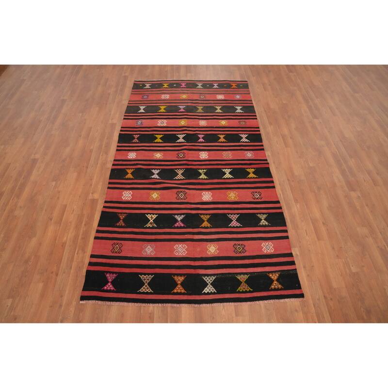 Hand Woven Oriental 100% Wool Carpet Southwestern Tribal Oranges & Rust Kilim Area Rug - 8' 9'' X 4' 8''