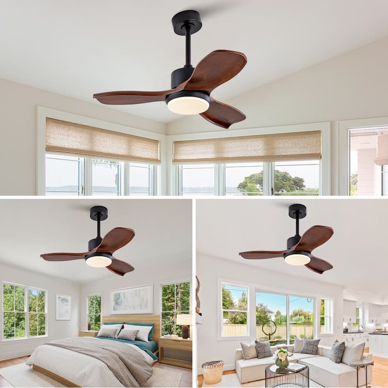 36" Wood Ceiling Fan with Lights Remote Control, Quiet DC Motor 3 Blade