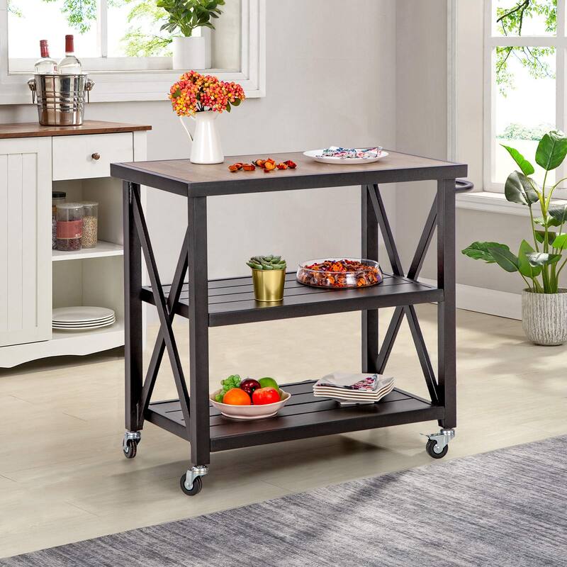 Sophia & William Black Steel Outdoor Kitchen Prep Station with Shelving - N/A