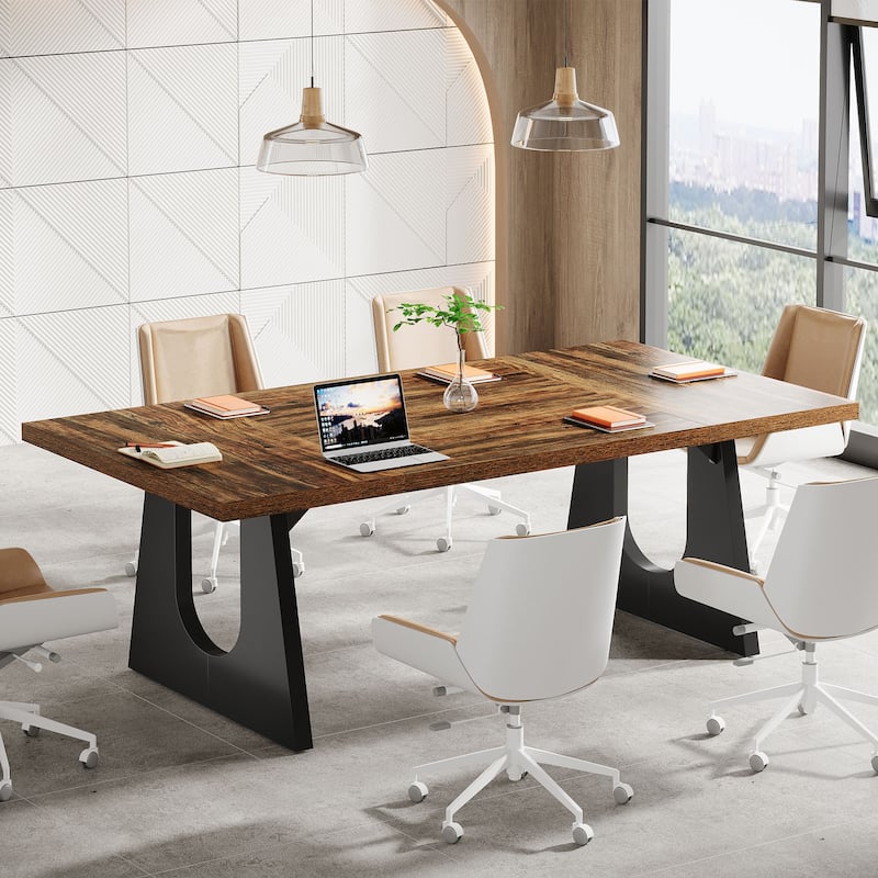 Wood Conference Table Oka Rectangular Office Meeting Room Desk - Dark Brown